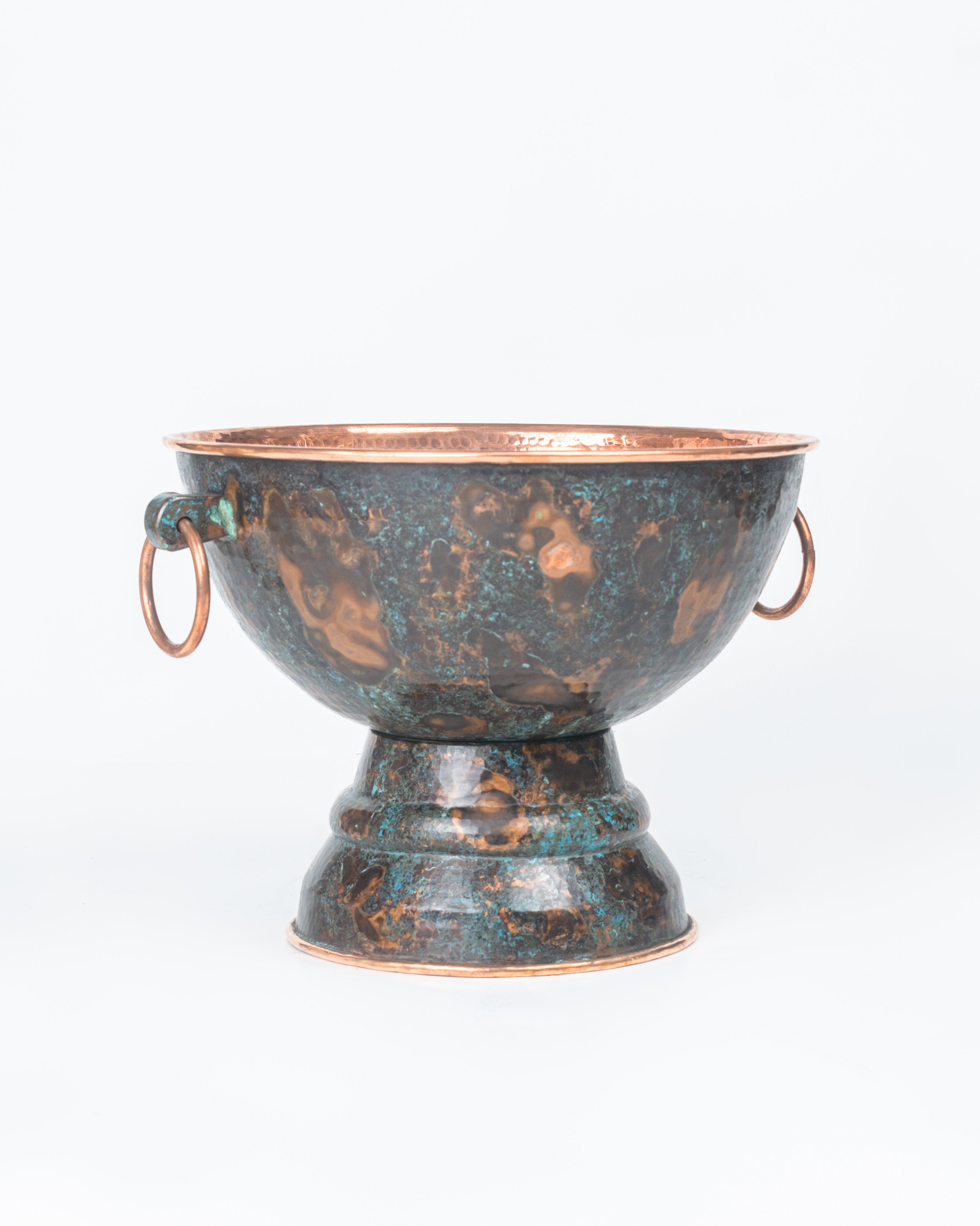 Copa Pedestal de Cobre con Asas - Oxidado Dorado Verde