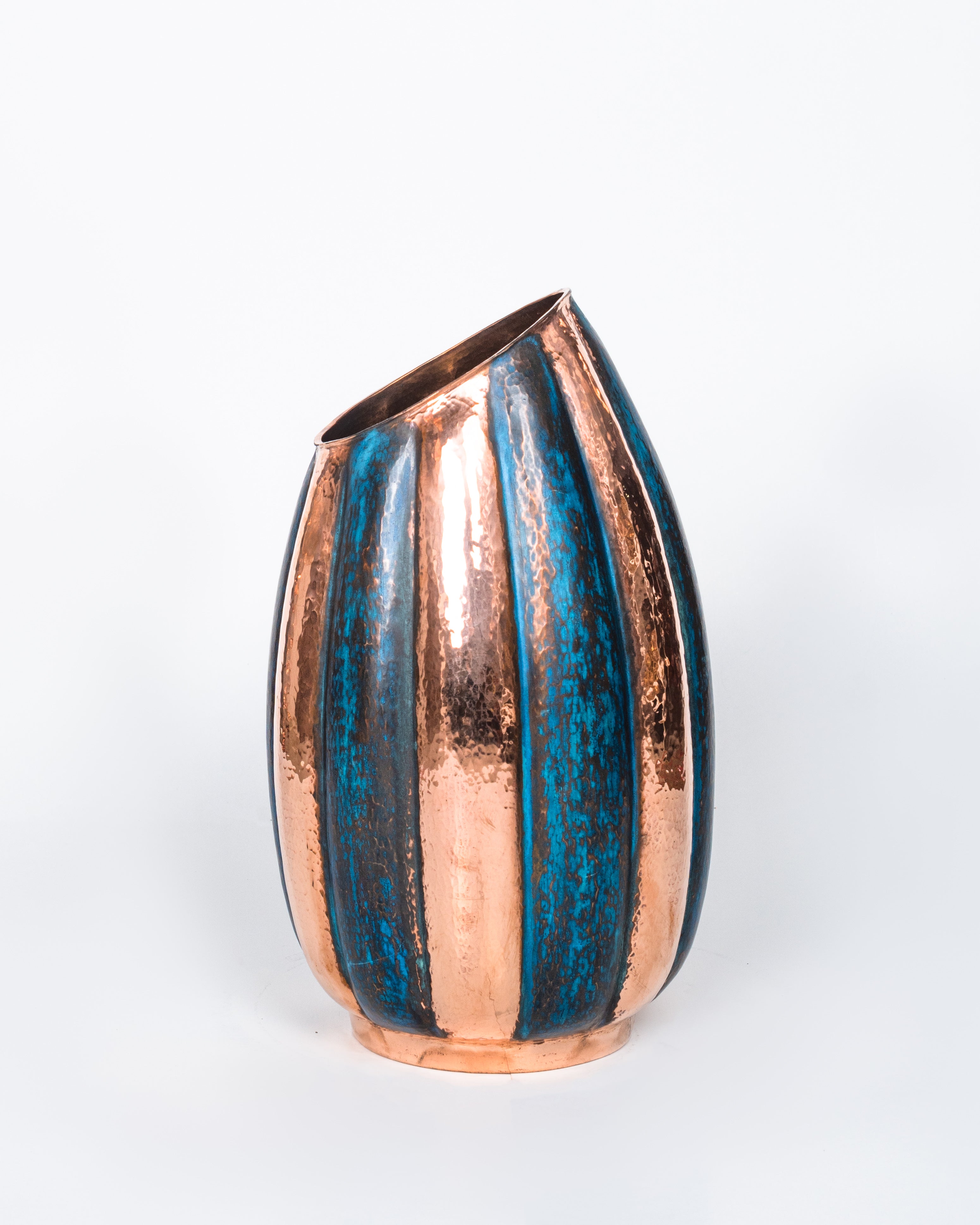 Jarrón de Cobre Acanalado - Turquesa y Cobre